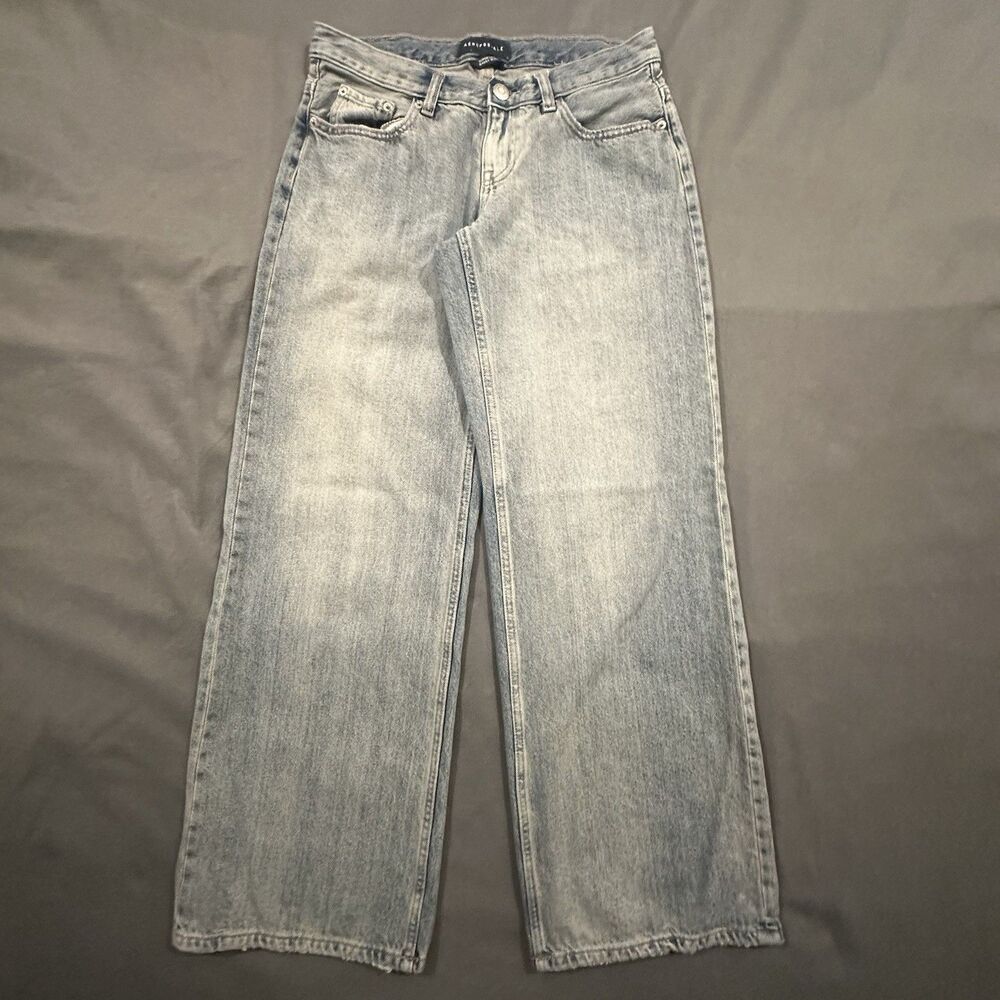 Aeropostale Super Low Rise Baggy Wide Leg Jeans Womens 6 Regular Rhinestone Bow